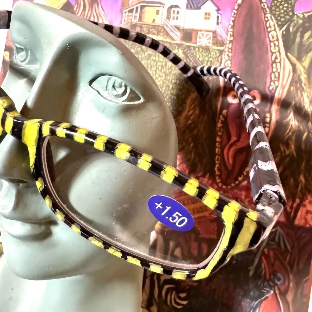 Beetlejuice inspired reading glasses. 1.50. Hand painted